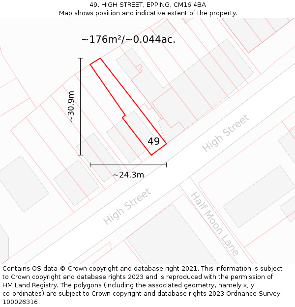 49, HIGH STREET, EPPING, CM16 4BA: Plot and title map