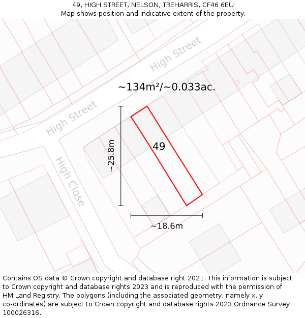 49, HIGH STREET, NELSON, TREHARRIS, CF46 6EU: Plot and title map