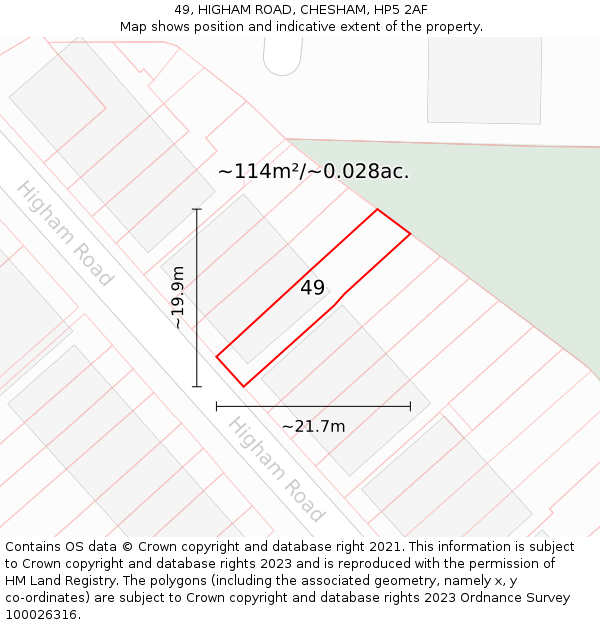 49, HIGHAM ROAD, CHESHAM, HP5 2AF: Plot and title map