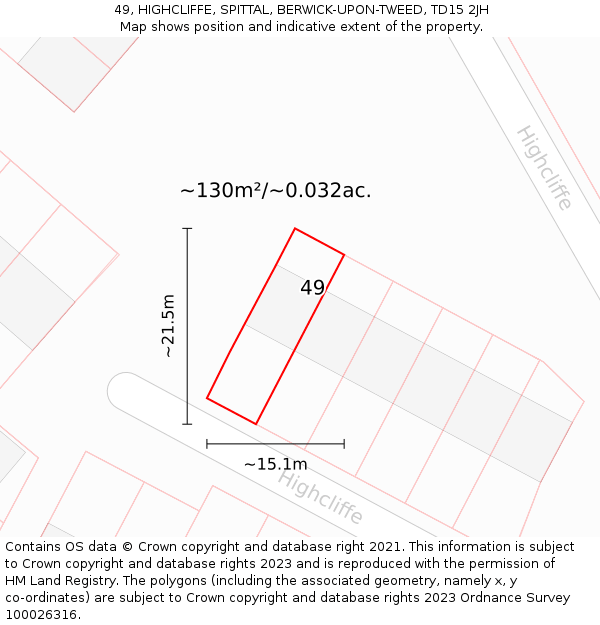 49, HIGHCLIFFE, SPITTAL, BERWICK-UPON-TWEED, TD15 2JH: Plot and title map