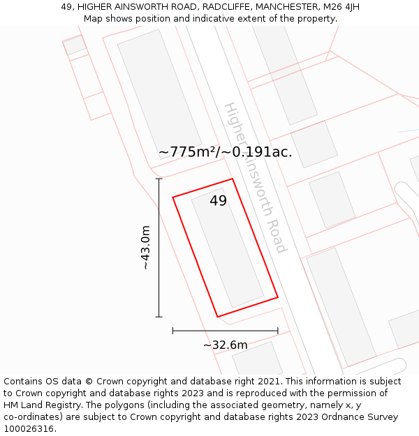 49, HIGHER AINSWORTH ROAD, RADCLIFFE, MANCHESTER, M26 4JH: Plot and title map