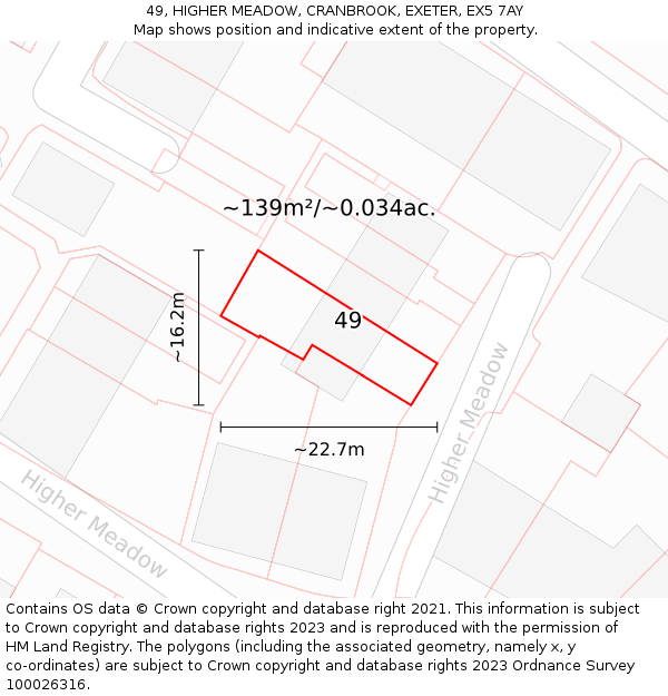 49, HIGHER MEADOW, CRANBROOK, EXETER, EX5 7AY: Plot and title map