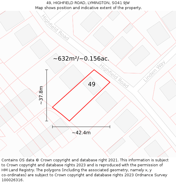 49, HIGHFIELD ROAD, LYMINGTON, SO41 9JW: Plot and title map