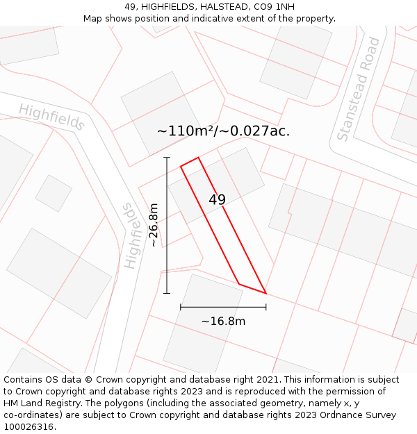 49, HIGHFIELDS, HALSTEAD, CO9 1NH: Plot and title map