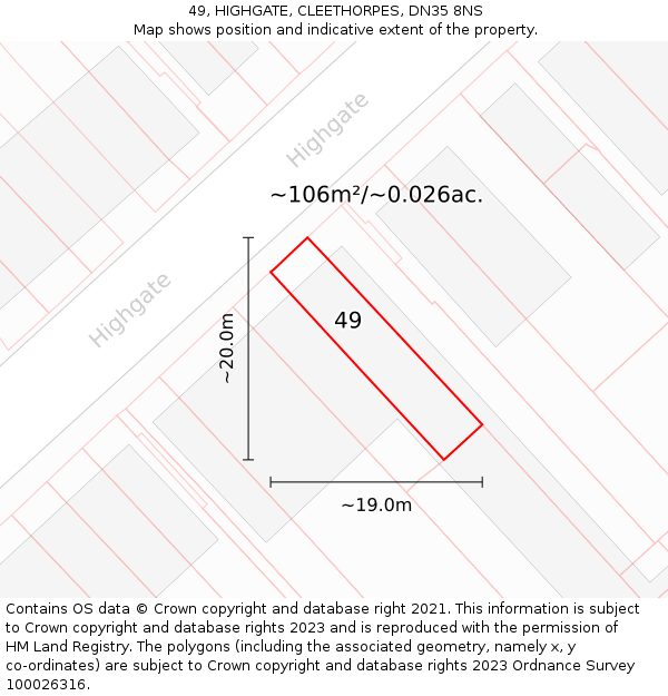 49, HIGHGATE, CLEETHORPES, DN35 8NS: Plot and title map