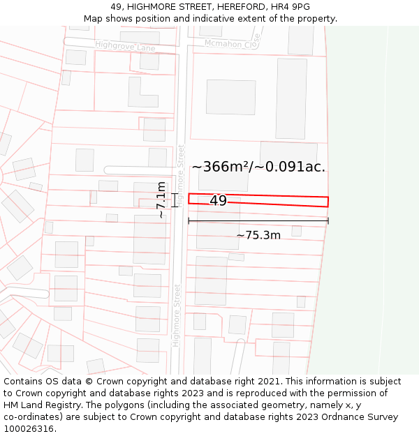 49, HIGHMORE STREET, HEREFORD, HR4 9PG: Plot and title map