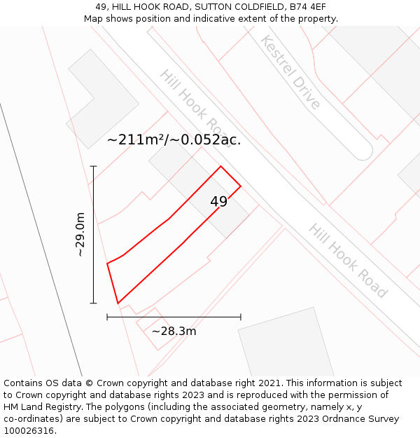 49, HILL HOOK ROAD, SUTTON COLDFIELD, B74 4EF: Plot and title map