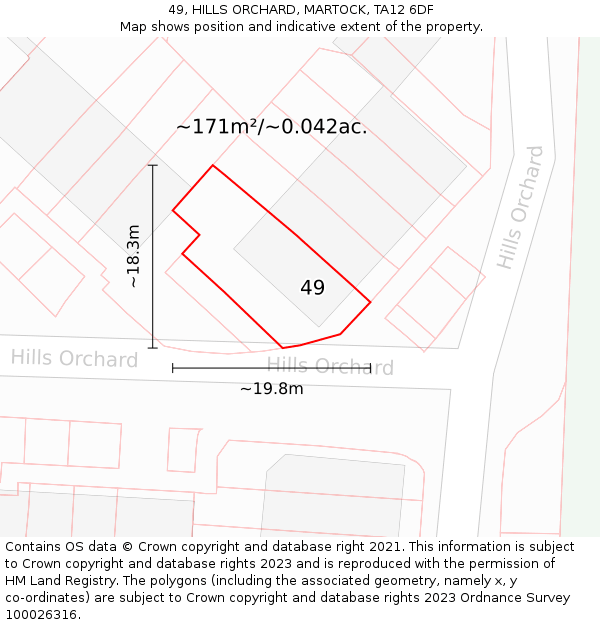 49, HILLS ORCHARD, MARTOCK, TA12 6DF: Plot and title map