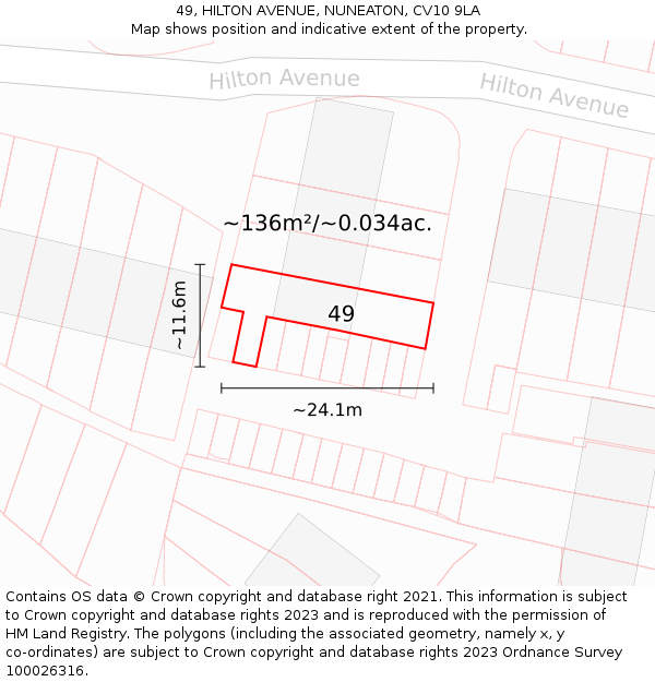 49, HILTON AVENUE, NUNEATON, CV10 9LA: Plot and title map