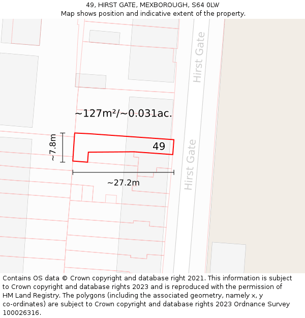 49, HIRST GATE, MEXBOROUGH, S64 0LW: Plot and title map