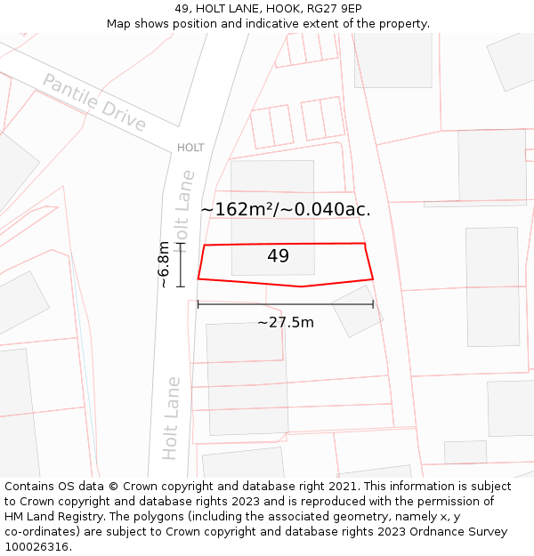 49, HOLT LANE, HOOK, RG27 9EP: Plot and title map