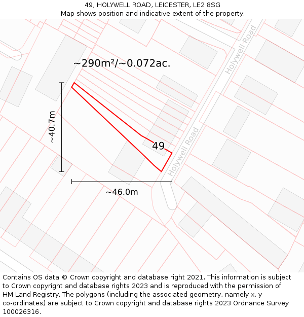 49, HOLYWELL ROAD, LEICESTER, LE2 8SG: Plot and title map