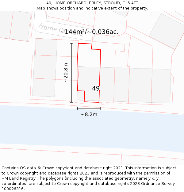 49, HOME ORCHARD, EBLEY, STROUD, GL5 4TT: Plot and title map