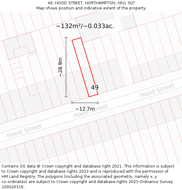 49, HOOD STREET, NORTHAMPTON, NN1 3QT: Plot and title map
