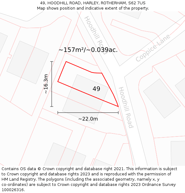 49, HOODHILL ROAD, HARLEY, ROTHERHAM, S62 7US: Plot and title map