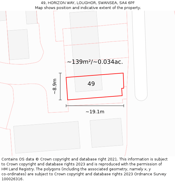 49, HORIZON WAY, LOUGHOR, SWANSEA, SA4 6PF: Plot and title map