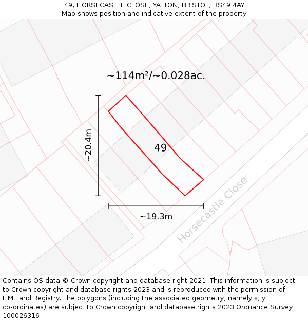 49, HORSECASTLE CLOSE, YATTON, BRISTOL, BS49 4AY: Plot and title map