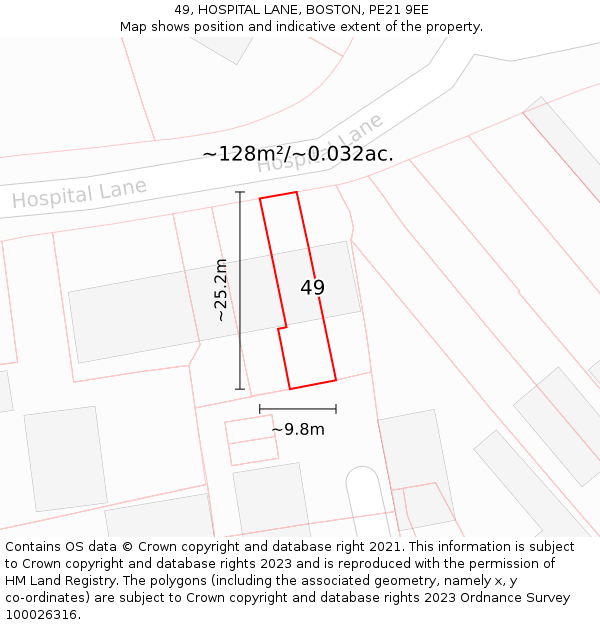49, HOSPITAL LANE, BOSTON, PE21 9EE: Plot and title map