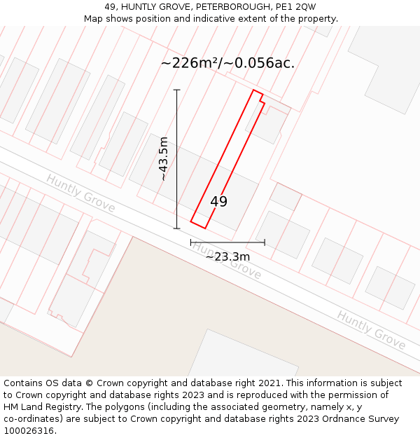 49, HUNTLY GROVE, PETERBOROUGH, PE1 2QW: Plot and title map