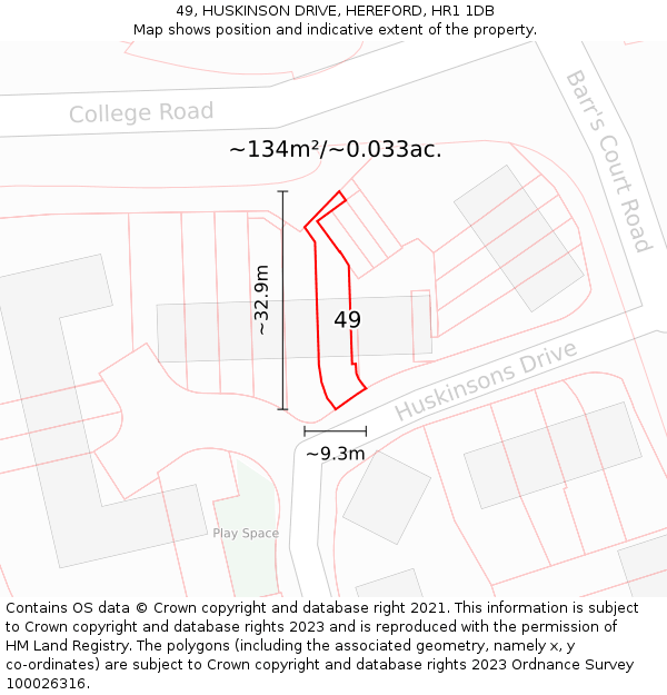 49, HUSKINSON DRIVE, HEREFORD, HR1 1DB: Plot and title map