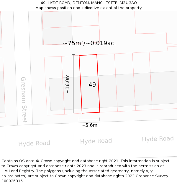 49, HYDE ROAD, DENTON, MANCHESTER, M34 3AQ: Plot and title map