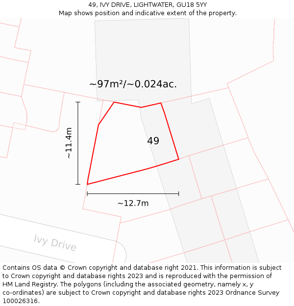 49, IVY DRIVE, LIGHTWATER, GU18 5YY: Plot and title map