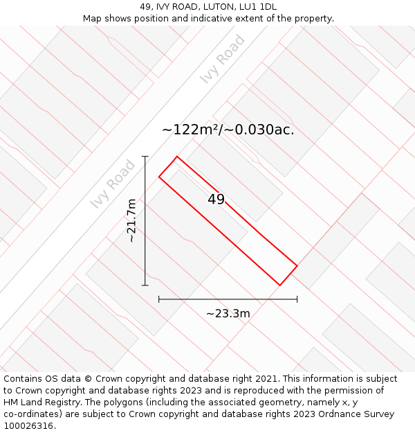 49, IVY ROAD, LUTON, LU1 1DL: Plot and title map