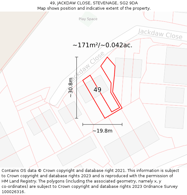 49, JACKDAW CLOSE, STEVENAGE, SG2 9DA: Plot and title map