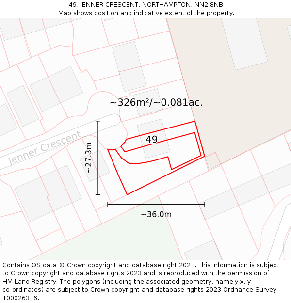 49, JENNER CRESCENT, NORTHAMPTON, NN2 8NB: Plot and title map