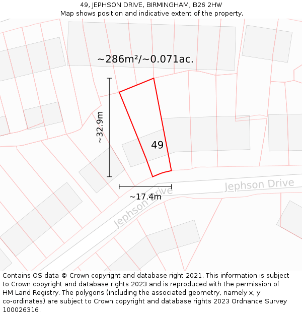 49, JEPHSON DRIVE, BIRMINGHAM, B26 2HW: Plot and title map
