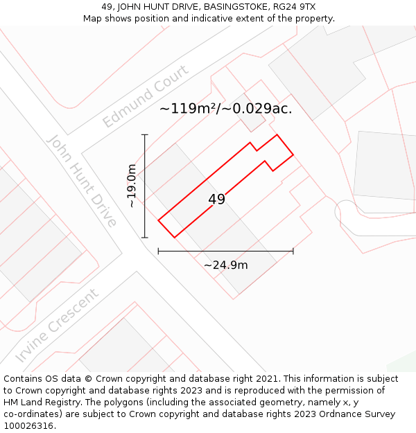 49, JOHN HUNT DRIVE, BASINGSTOKE, RG24 9TX: Plot and title map
