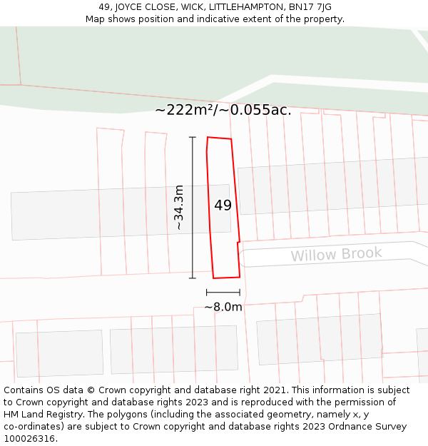 49, JOYCE CLOSE, WICK, LITTLEHAMPTON, BN17 7JG: Plot and title map