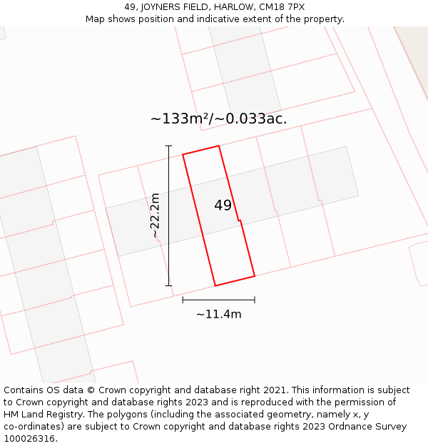 49, JOYNERS FIELD, HARLOW, CM18 7PX: Plot and title map