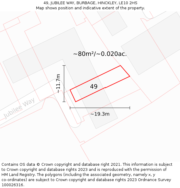 49, JUBILEE WAY, BURBAGE, HINCKLEY, LE10 2HS: Plot and title map