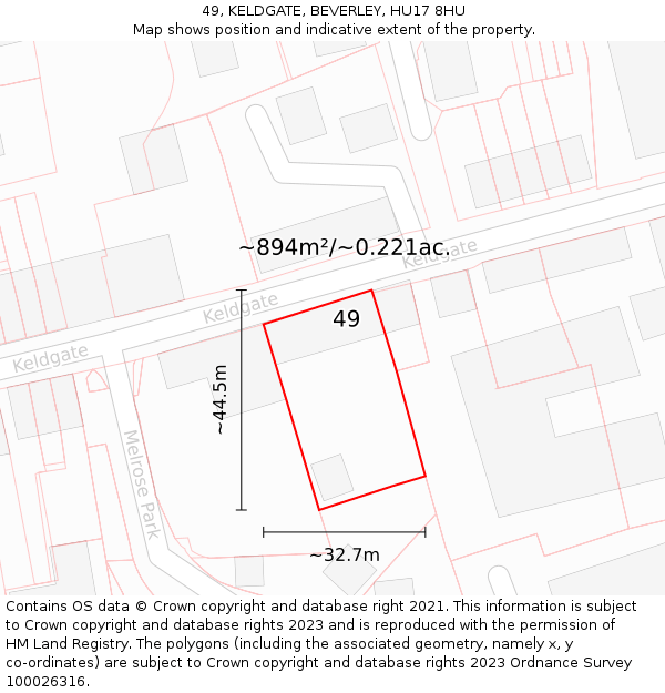 49, KELDGATE, BEVERLEY, HU17 8HU: Plot and title map