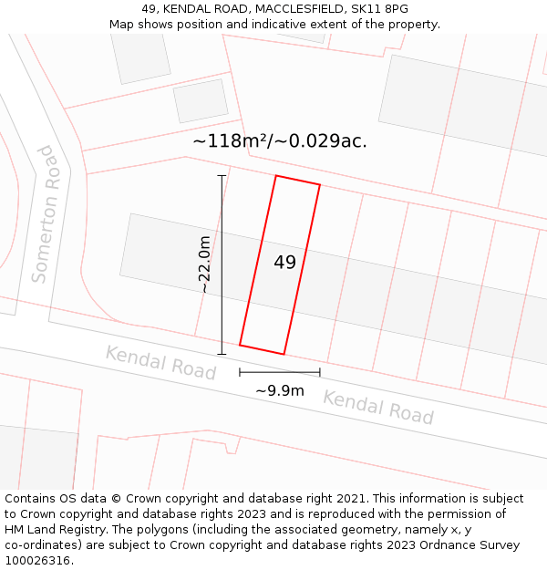 49, KENDAL ROAD, MACCLESFIELD, SK11 8PG: Plot and title map