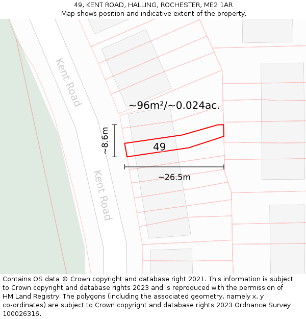 49, KENT ROAD, HALLING, ROCHESTER, ME2 1AR: Plot and title map