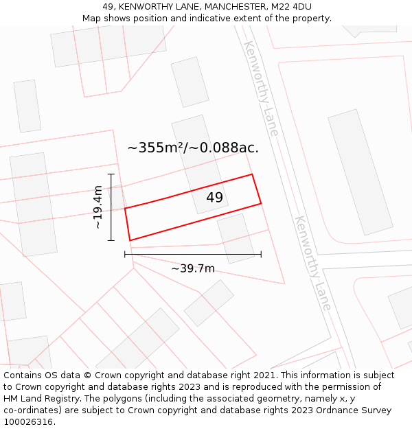 49, KENWORTHY LANE, MANCHESTER, M22 4DU: Plot and title map