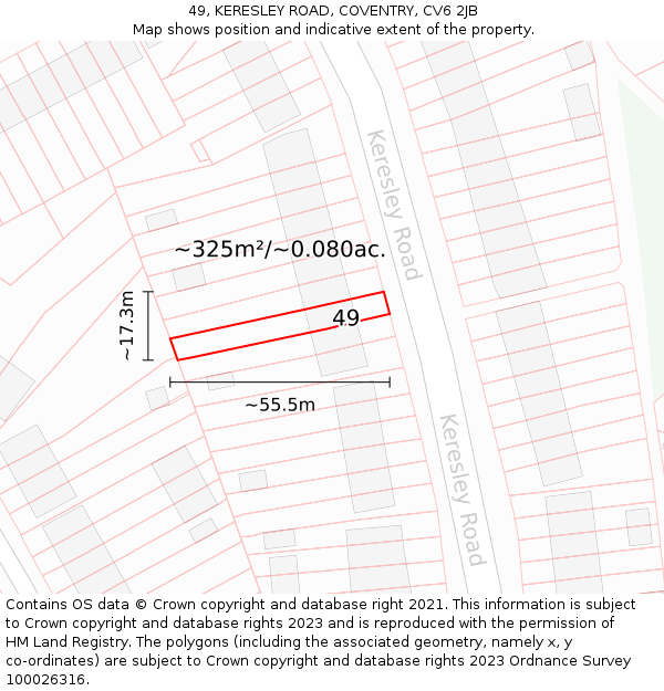 49, KERESLEY ROAD, COVENTRY, CV6 2JB: Plot and title map