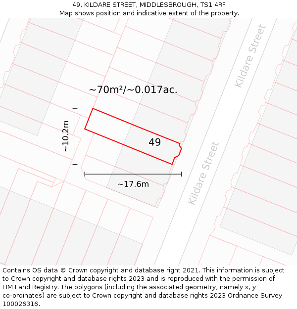 49, KILDARE STREET, MIDDLESBROUGH, TS1 4RF: Plot and title map