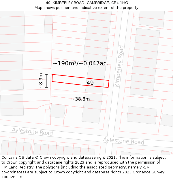 49, KIMBERLEY ROAD, CAMBRIDGE, CB4 1HG: Plot and title map