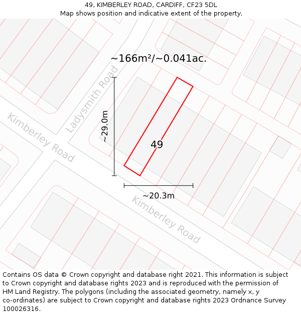 49, KIMBERLEY ROAD, CARDIFF, CF23 5DL: Plot and title map