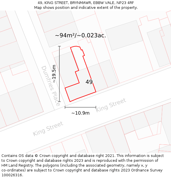 49, KING STREET, BRYNMAWR, EBBW VALE, NP23 4RF: Plot and title map