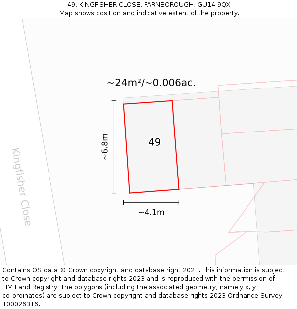49, KINGFISHER CLOSE, FARNBOROUGH, GU14 9QX: Plot and title map