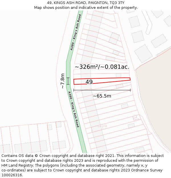 49, KINGS ASH ROAD, PAIGNTON, TQ3 3TY: Plot and title map