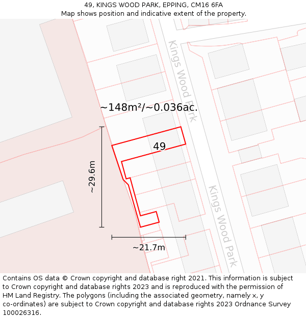 49, KINGS WOOD PARK, EPPING, CM16 6FA: Plot and title map