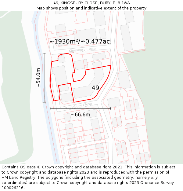 49, KINGSBURY CLOSE, BURY, BL8 1WA: Plot and title map