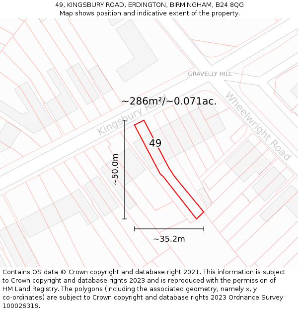 49, KINGSBURY ROAD, ERDINGTON, BIRMINGHAM, B24 8QG: Plot and title map