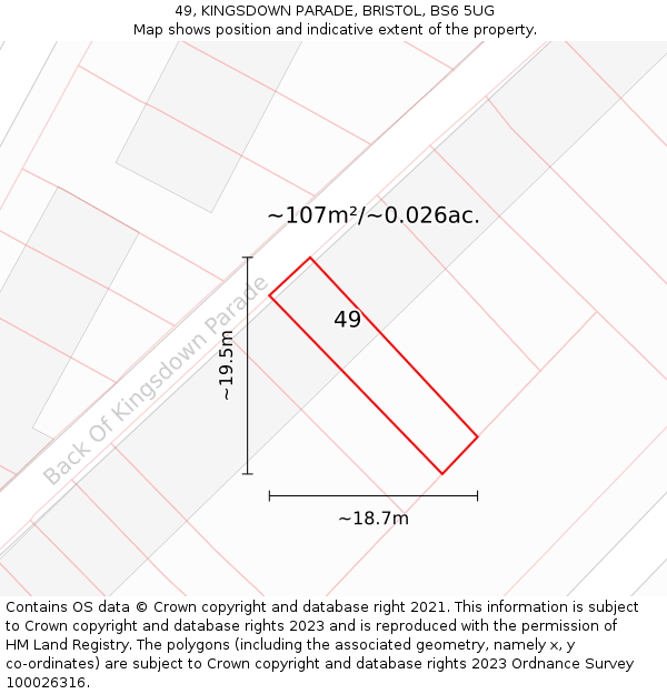 49, KINGSDOWN PARADE, BRISTOL, BS6 5UG: Plot and title map