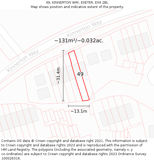 49, KINNERTON WAY, EXETER, EX4 2BL: Plot and title map